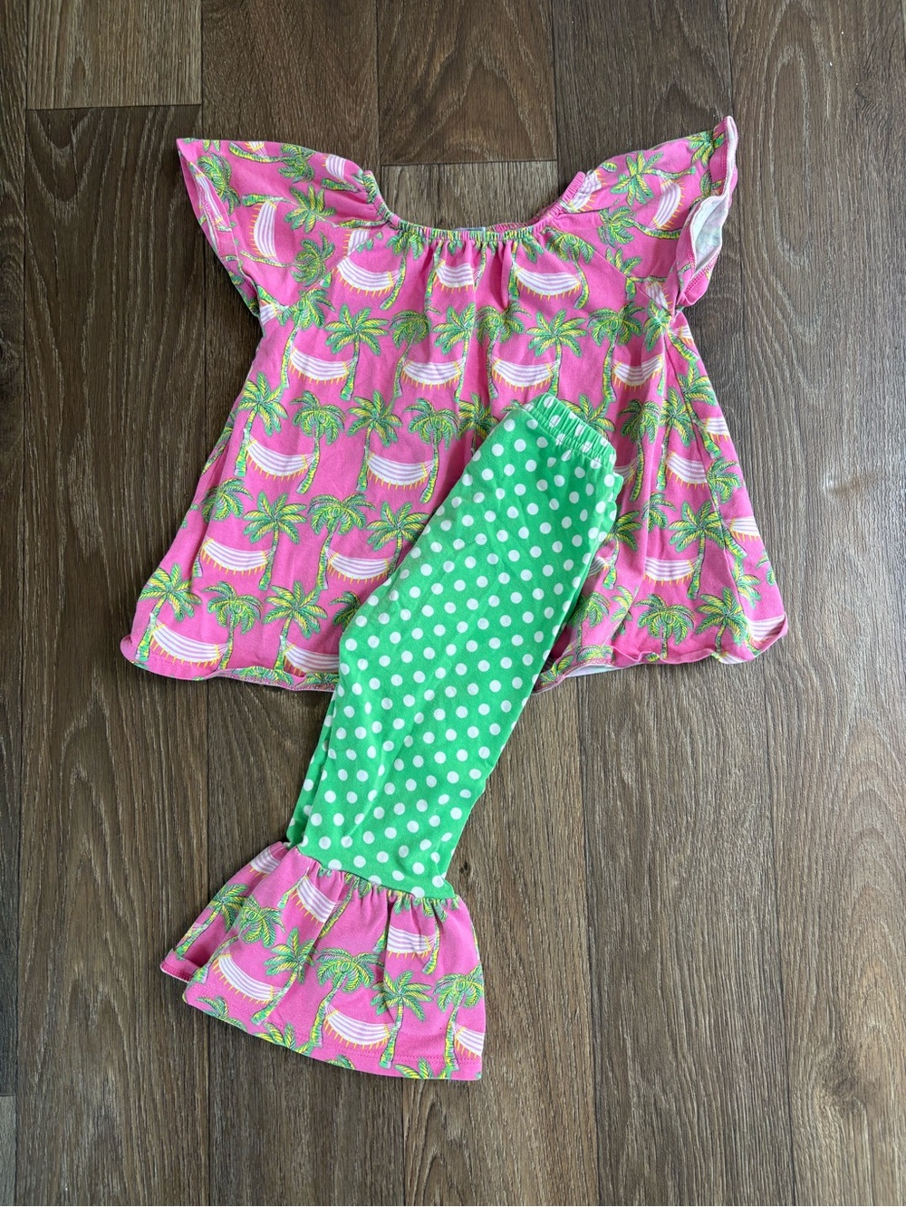 Simply Southern Green and White Polka Dot Boutique Outfit - Toddler 2T